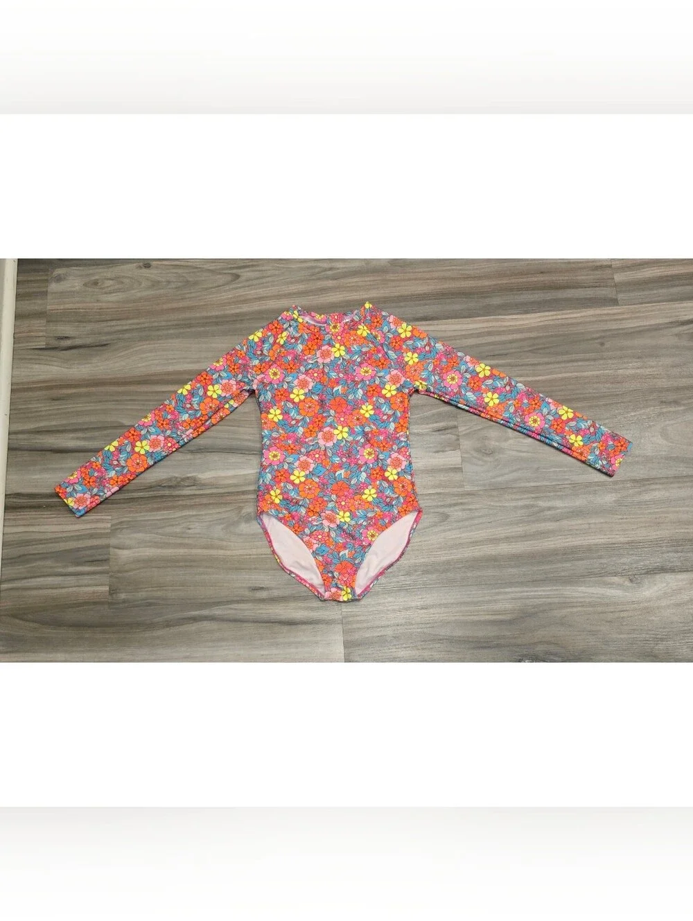 Cat & Jack Floral Long Sleeve Rash Guard Swimsuit Girls XL 14